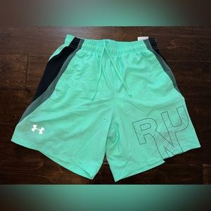 Men’s Under Armour Launch Run Green/Black/Grey Lined Fitted Shorts- Size Medium